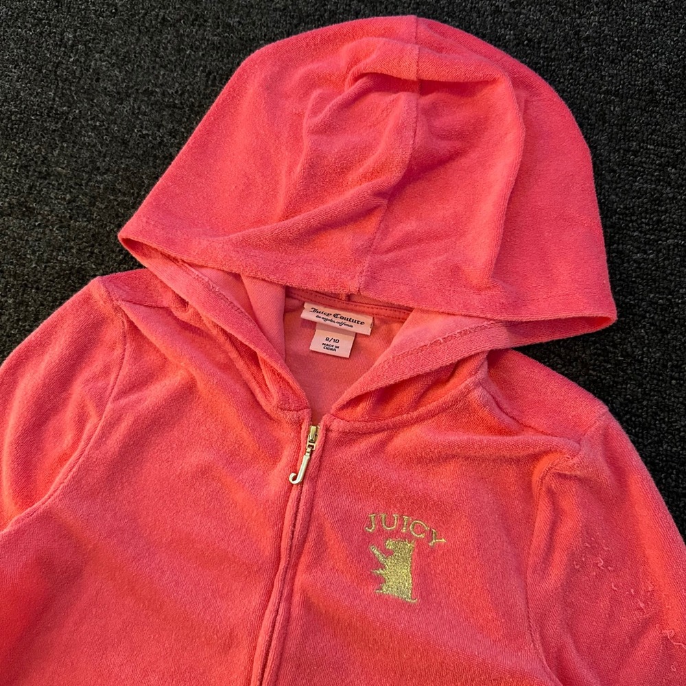 Juicy Couture Hoodie Women's 8/10 Pink Velour Rhinestone Y2K Full Zip Up
